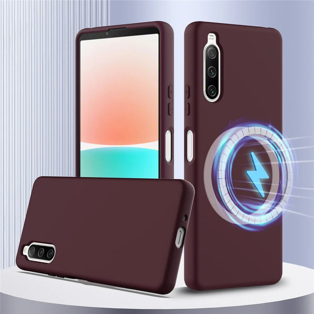 For Sony Xperia 10 IV 5G Magnetic Case Liquid Silicone Phone Cover with Lanyard - Wine Red - 2