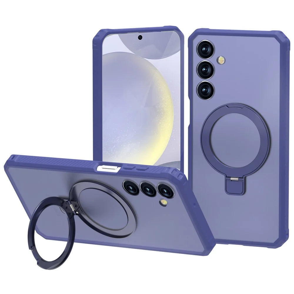 For Samsung Galaxy S25+ Magnetic Case Kickstand TPU + PC Anti Drop Phone Cover - Dark Blue - 1