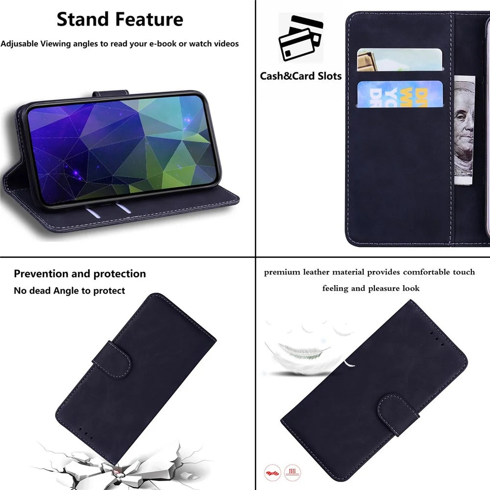 For Samsung Galaxy M13 4G Shockproof Wallet Mobile Phone Case PU Leather Magnetic Drop Protection Stand Phone Cover - Black - 3