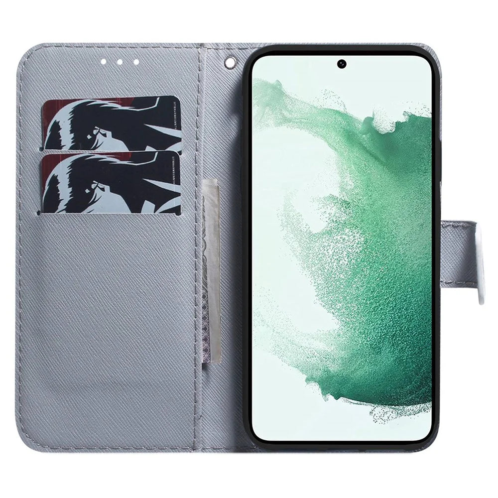 Leather Protective Case for Samsung Galaxy M13 4G, Stylish Pattern Printing Phone Cover Foldable Stand Wallet Shell - Lion - 2