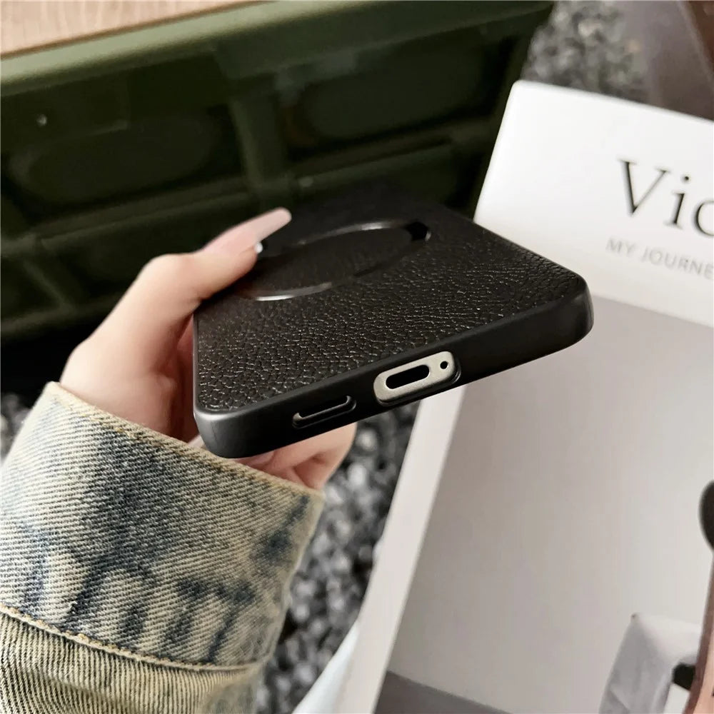 For Samsung Galaxy S25+ Magnetic Case Litchi Texture PU Leather + TPU Phone Back Cover - Black - 6