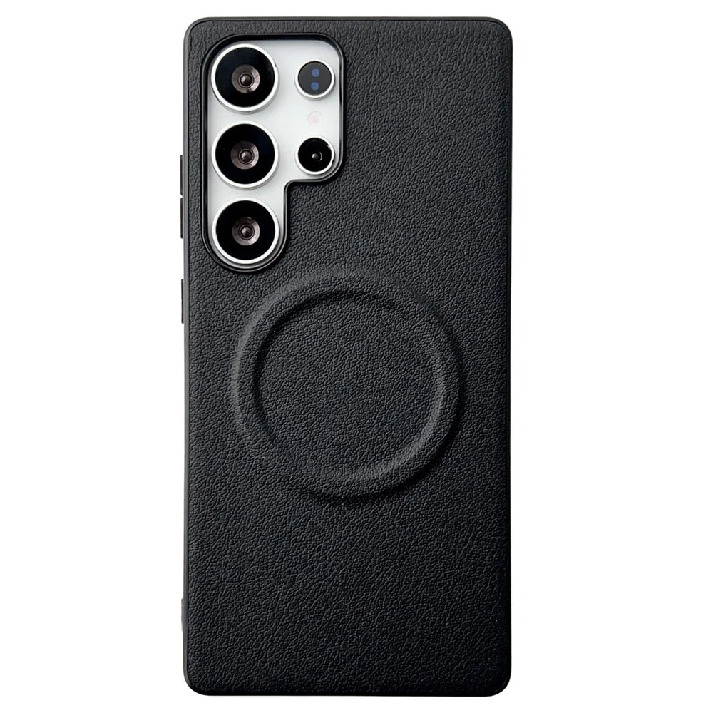 For Samsung Galaxy S25 Ultra Magnetic Case PU + TPU Phone Back Cover - Black - 1