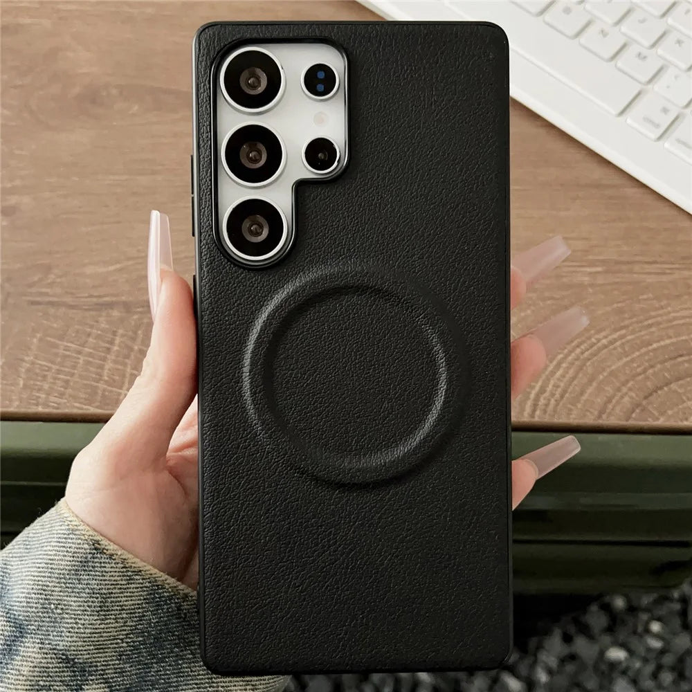 For Samsung Galaxy S25 Ultra Magnetic Case PU + TPU Phone Back Cover - Black - 2