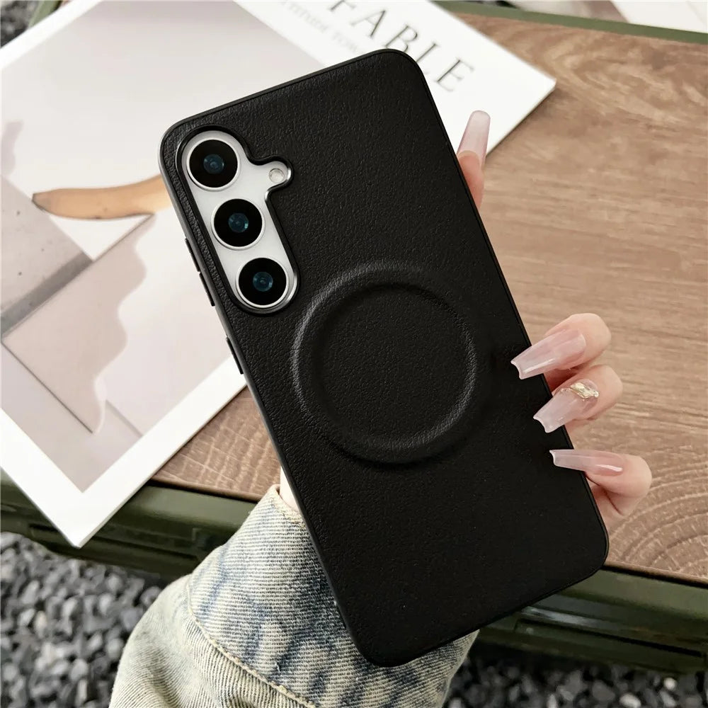 For Samsung Galaxy S25+ Magnetic Case PU + TPU Phone Back Cover - Black - 2