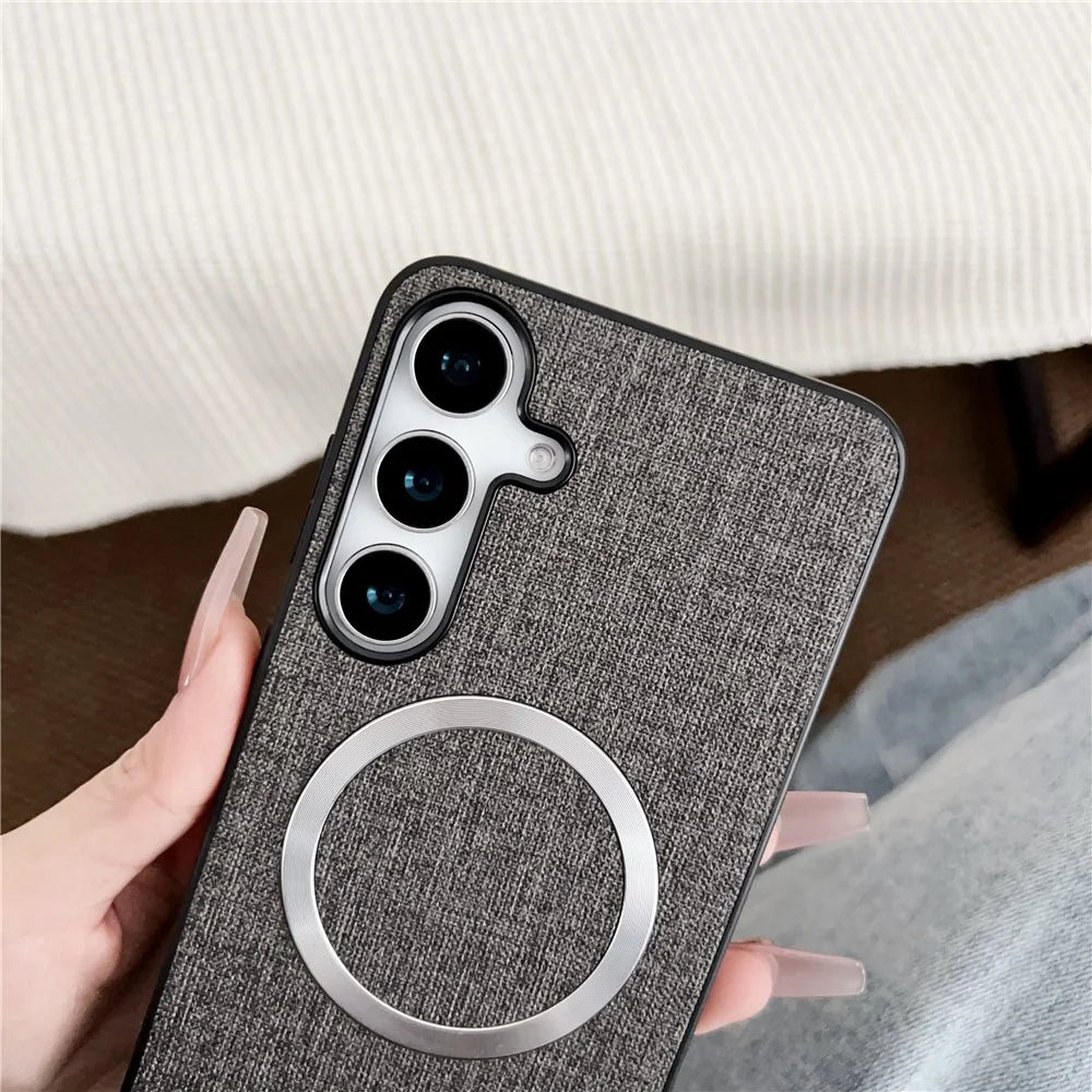 For Samsung Galaxy S24 FE Magnetic Case Drop-Proof TPU + Cloth Back Phone Cover - Grey - 4