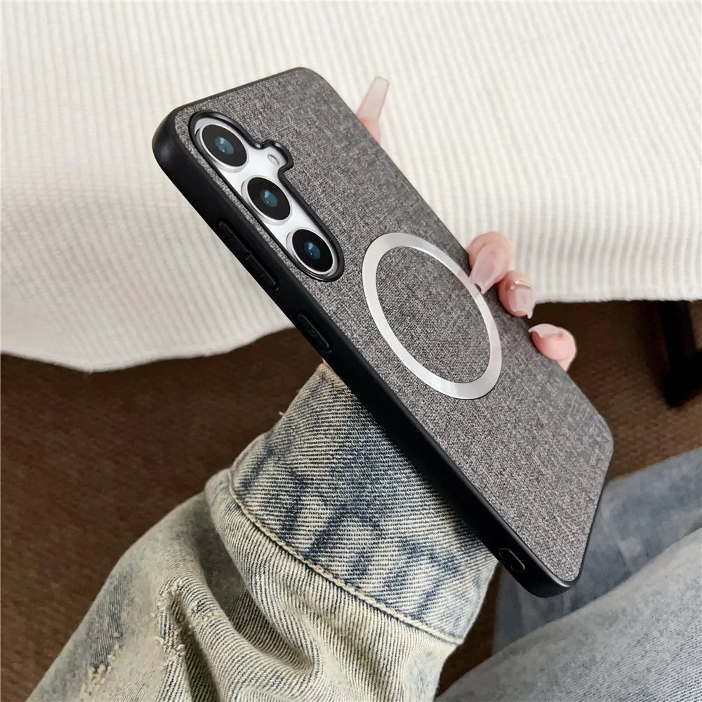 For Samsung Galaxy S24 FE Magnetic Case Drop-Proof TPU + Cloth Back Phone Cover - Grey - 5