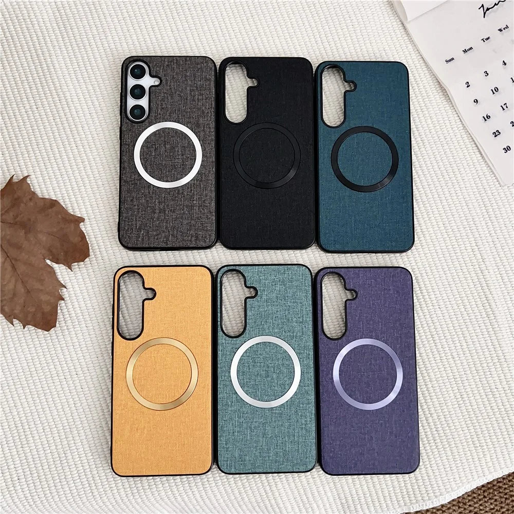 For Samsung Galaxy S24 FE Magnetic Case Drop-Proof TPU + Cloth Back Phone Cover - Grey - 7