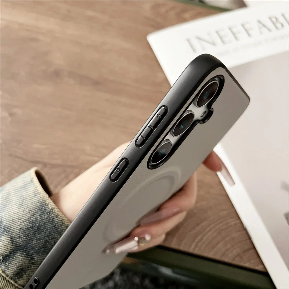 For Samsung Galaxy A36 5G Magnetic Case PU + TPU Phone Back Cover - Black - 5
