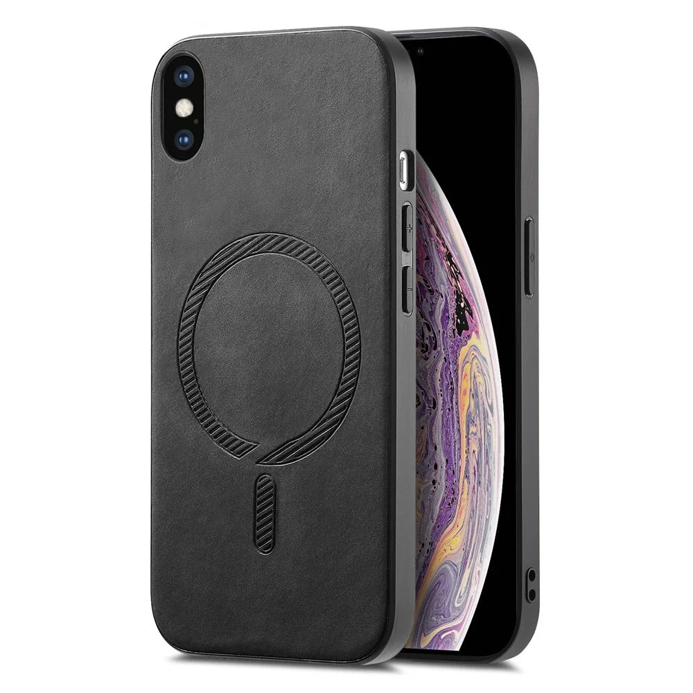 For iPhone XS Max 6.5 inch Leather Back Case Compatible with MagSafe Skin-touch Phone Cover - Black - 1