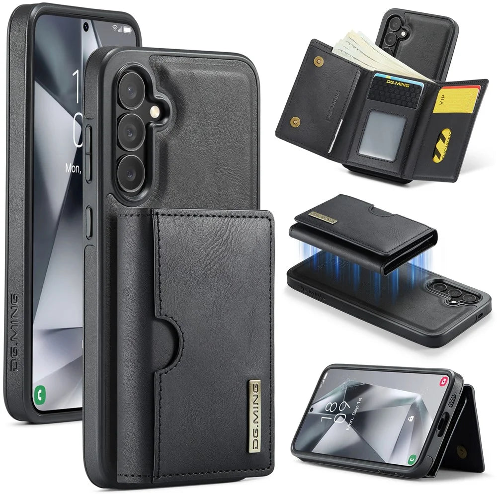 DG.MING M6 Series For Samsung Galaxy S25+ Case Magnetic Wallet PU + PC + TPU Phone Cover - Black - 1