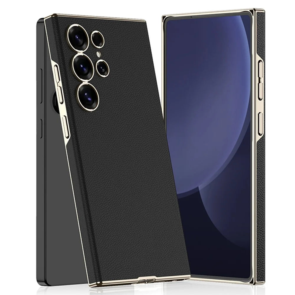 GKK For Samsung Galaxy S25 Ultra Case Electroplated PU + PC Phone Back Cover - Black - 1