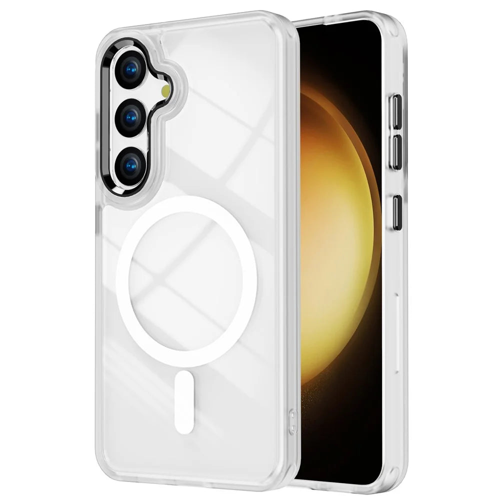 For Samsung Galaxy S25 Magnetic Case TPU+PC Clear Phone Cover - Matte White - 1