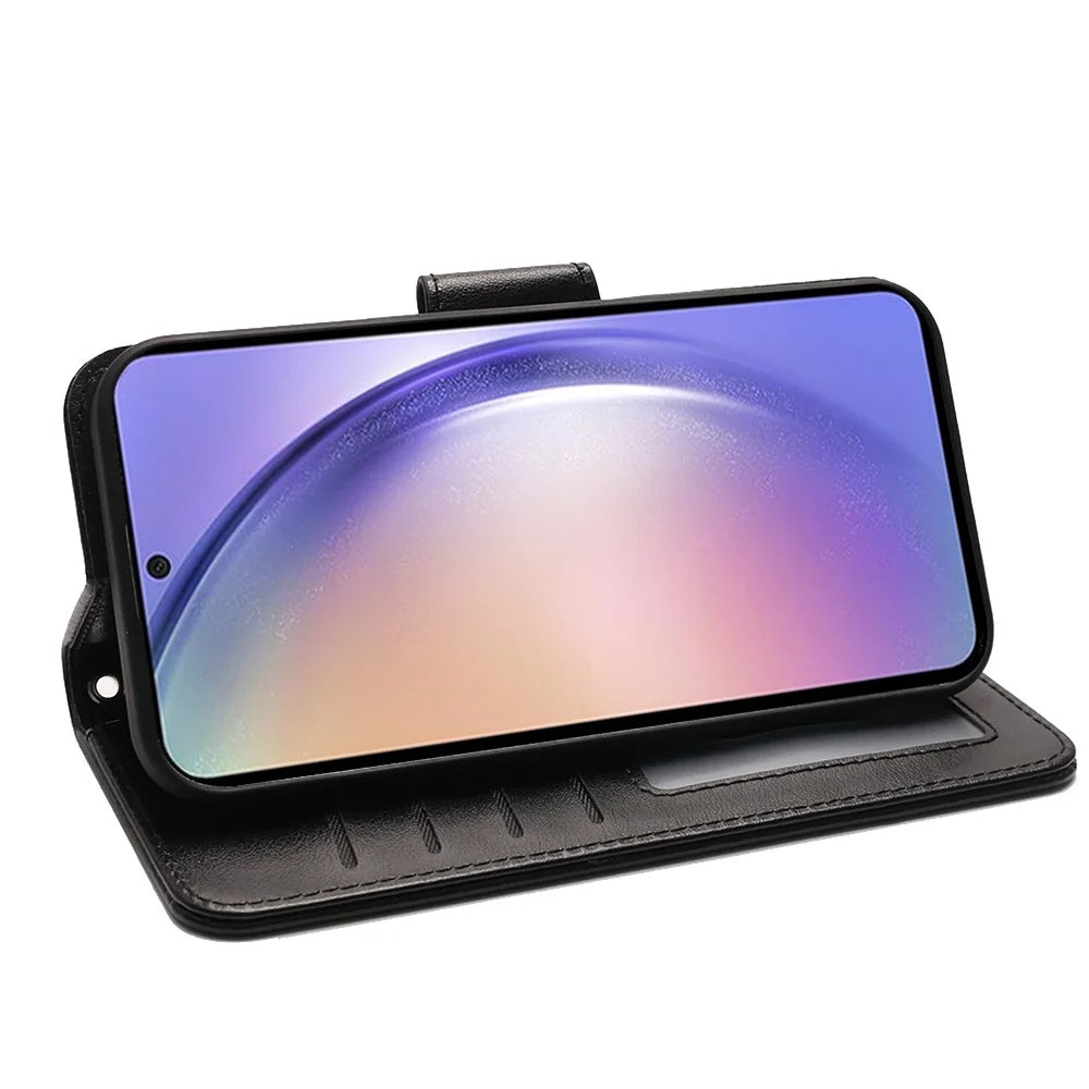 For Samsung Galaxy S24 FE Case Stand Card Holder Wallet Leather Phone Cover - Black - 3
