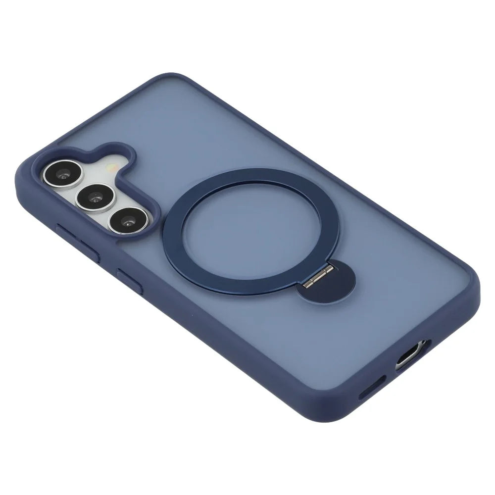 For Samsung Galaxy S25 Magnetic Case Rotary Ring Kickstand TPU + PC Phone Cover - Sapphire - 6