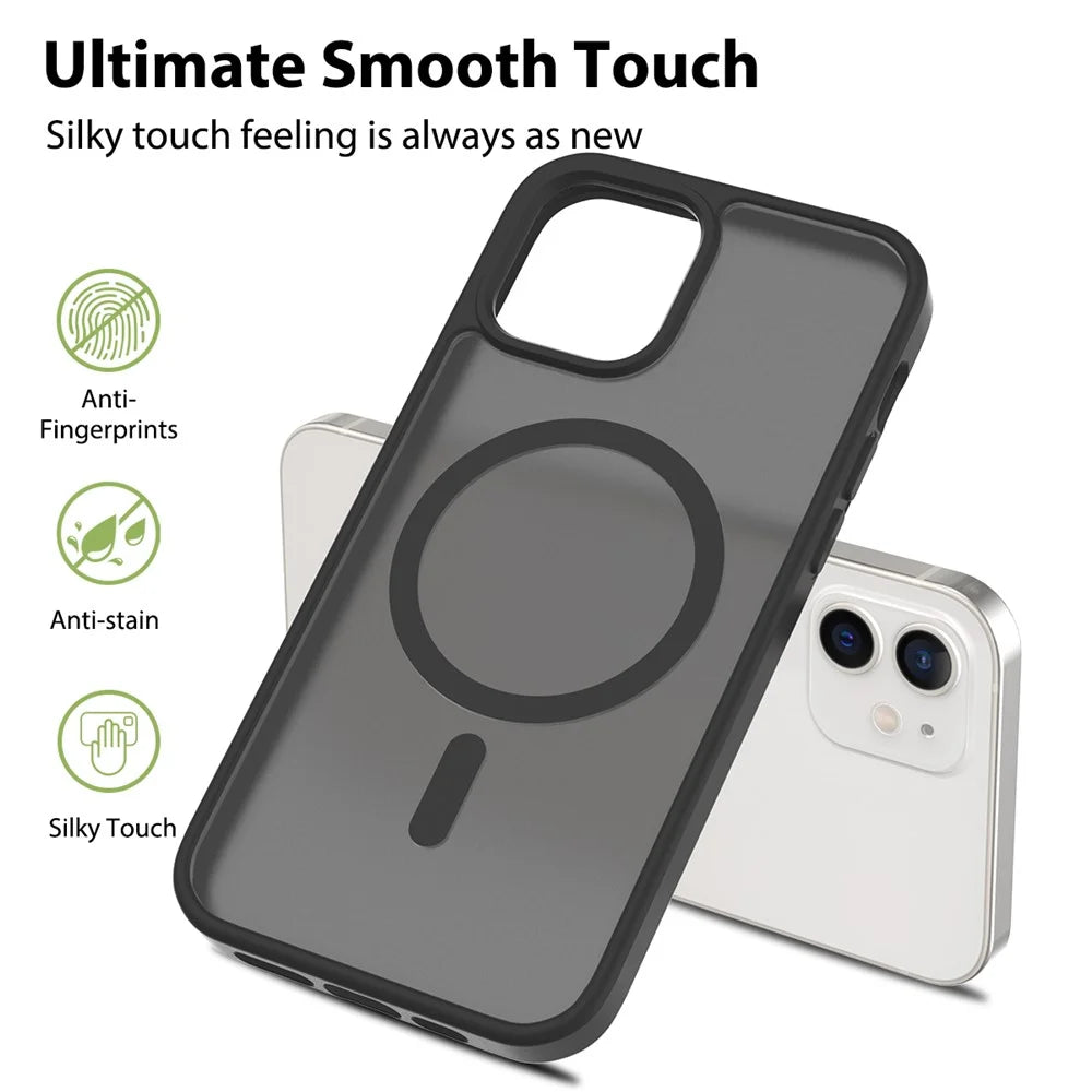 For iPhone 12 Pro / 12 Case Compatible with MagSafe TPU Frame Acrylic Back Phone Cover Skin Touch - Black - 2