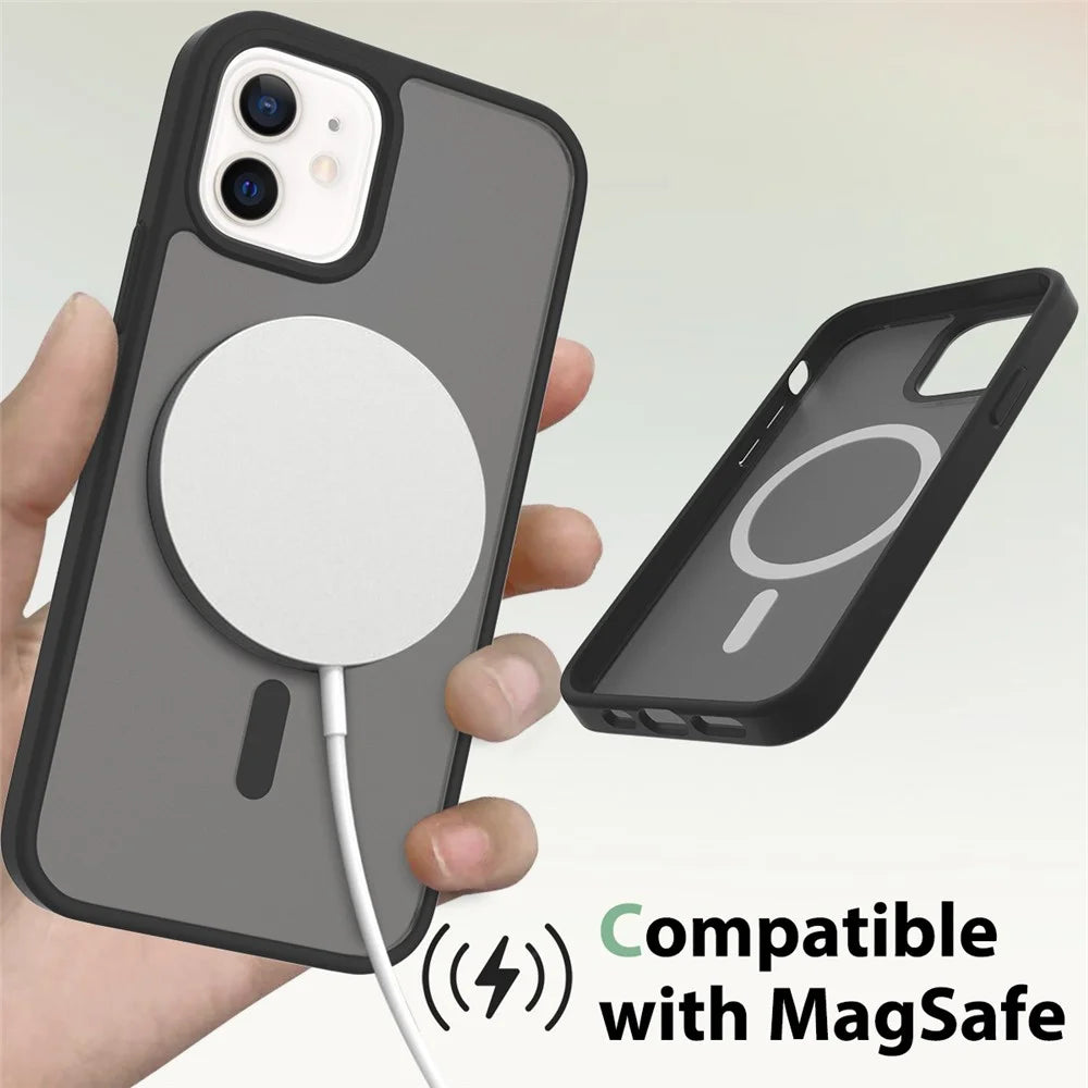 For iPhone 12 Pro / 12 Case Compatible with MagSafe TPU Frame Acrylic Back Phone Cover Skin Touch - Black - 3