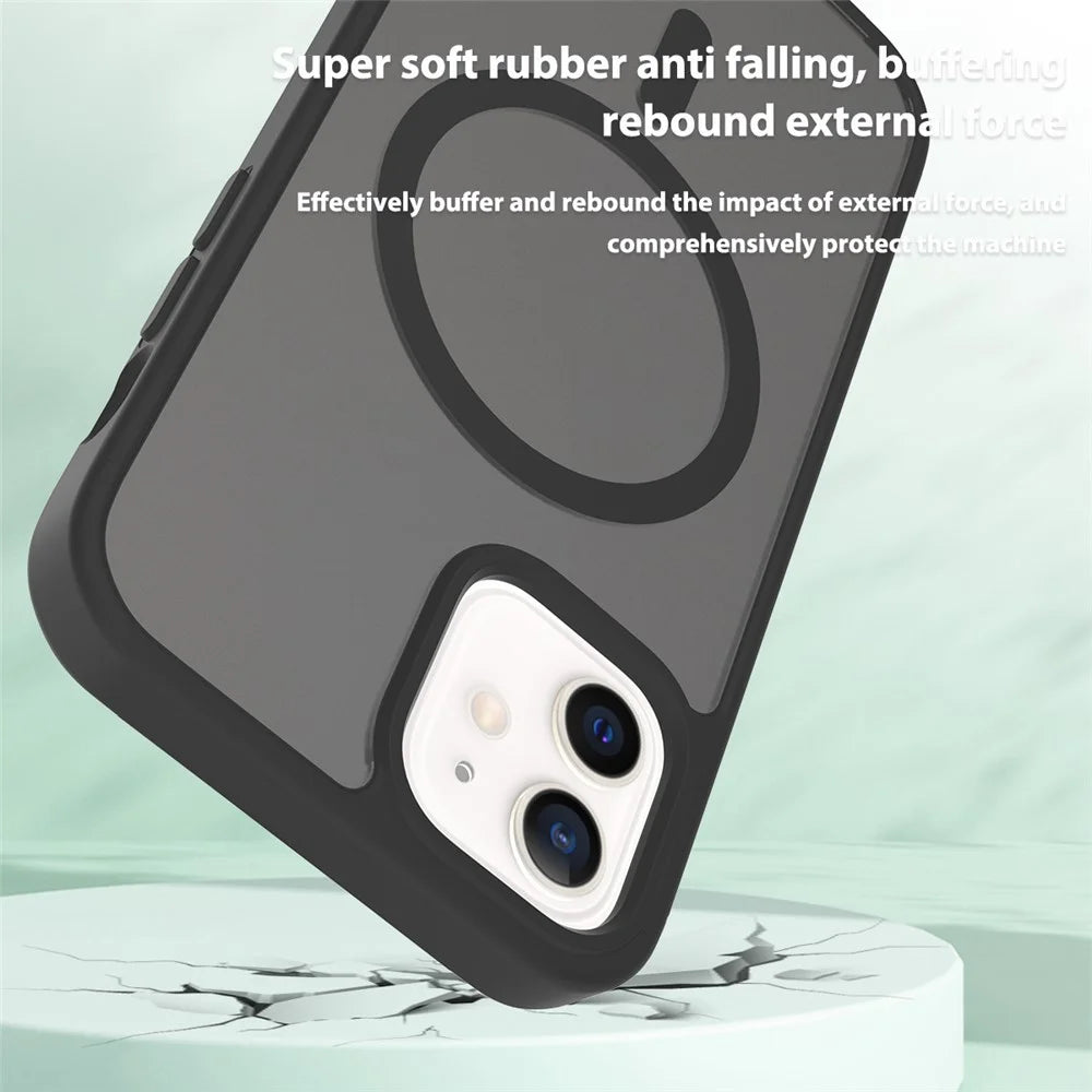 For iPhone 12 Pro / 12 Case Compatible with MagSafe TPU Frame Acrylic Back Phone Cover Skin Touch - Black - 5