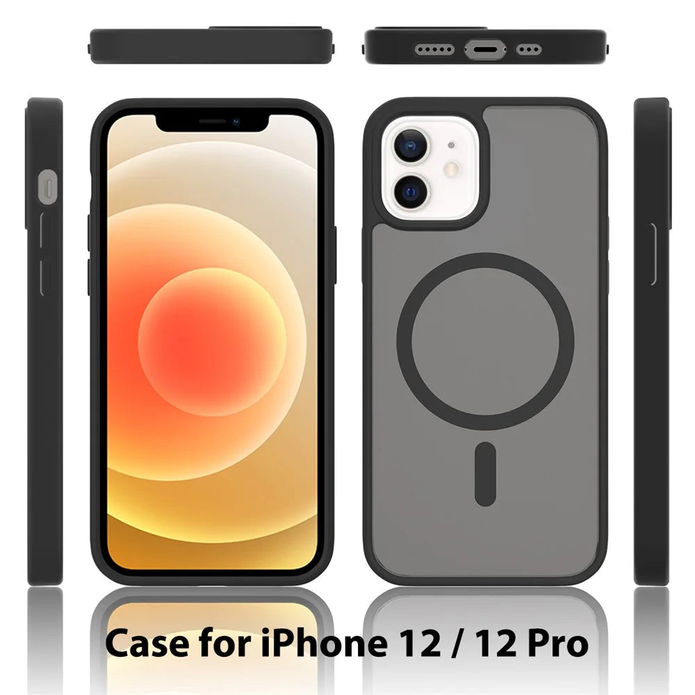 For iPhone 12 Pro / 12 Case Compatible with MagSafe TPU Frame Acrylic Back Phone Cover Skin Touch - Black - 6