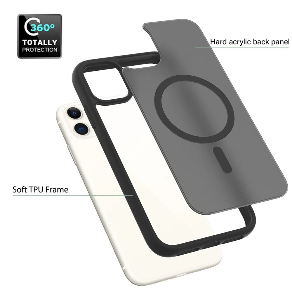 For iPhone 11 / XR Case Compatible with MagSafe TPU Frame Acrylic Back Phone Cover Skin Touch - Black - 4