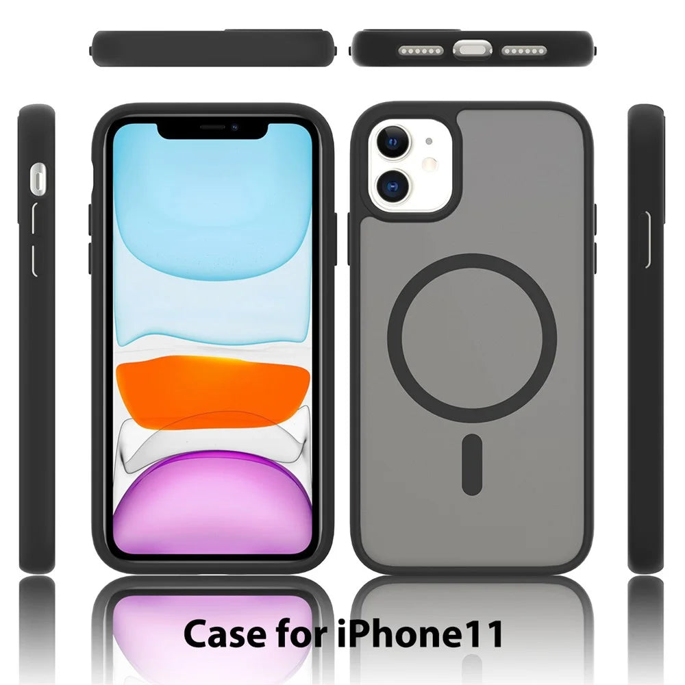 For iPhone 11 / XR Case Compatible with MagSafe TPU Frame Acrylic Back Phone Cover Skin Touch - Black - 6