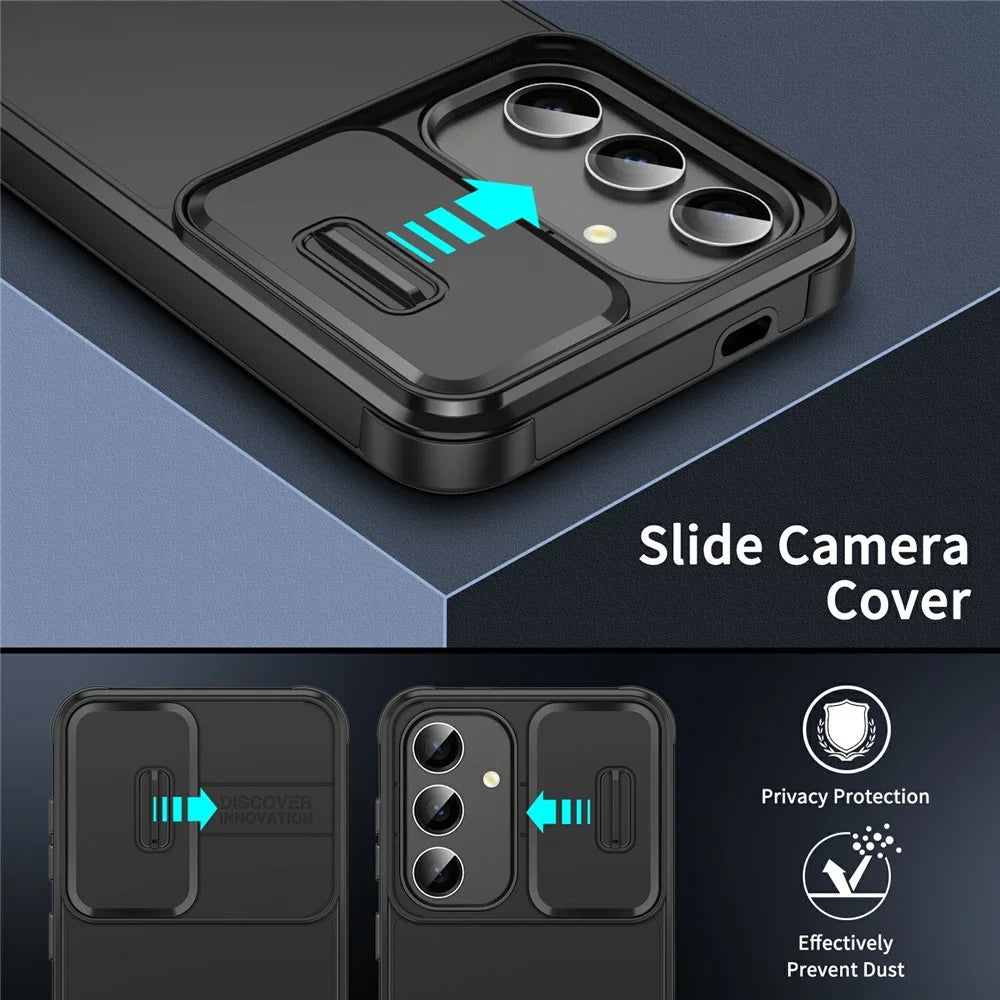 For Samsung Galaxy S24 FE Case PC + TPU Shell with Slide Camera Phone Cover - Black - 3