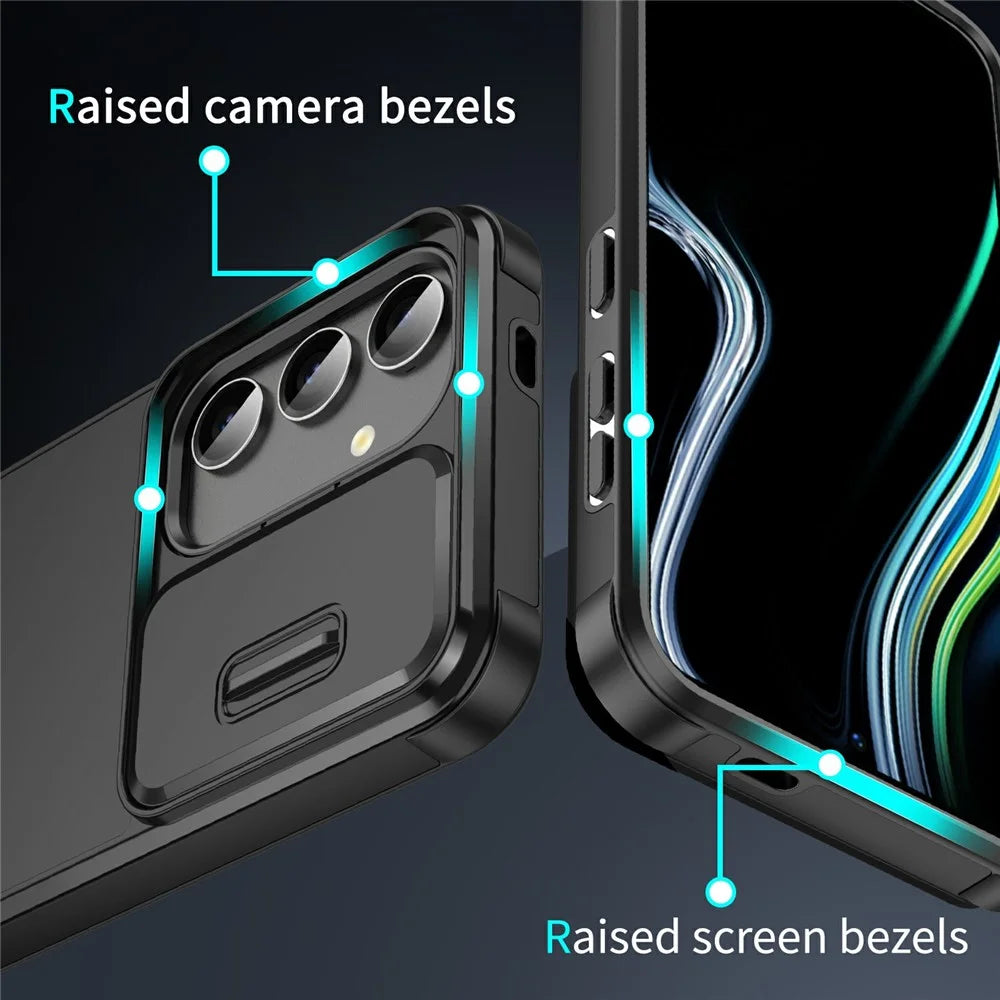 For Samsung Galaxy S24 FE Case PC + TPU Shell with Slide Camera Phone Cover - Black - 5