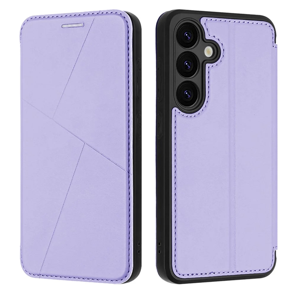 For Samsung Galaxy S25+ Case Magnetic Closure Card Slot Leather Flip Phone Cover - Purple - 1