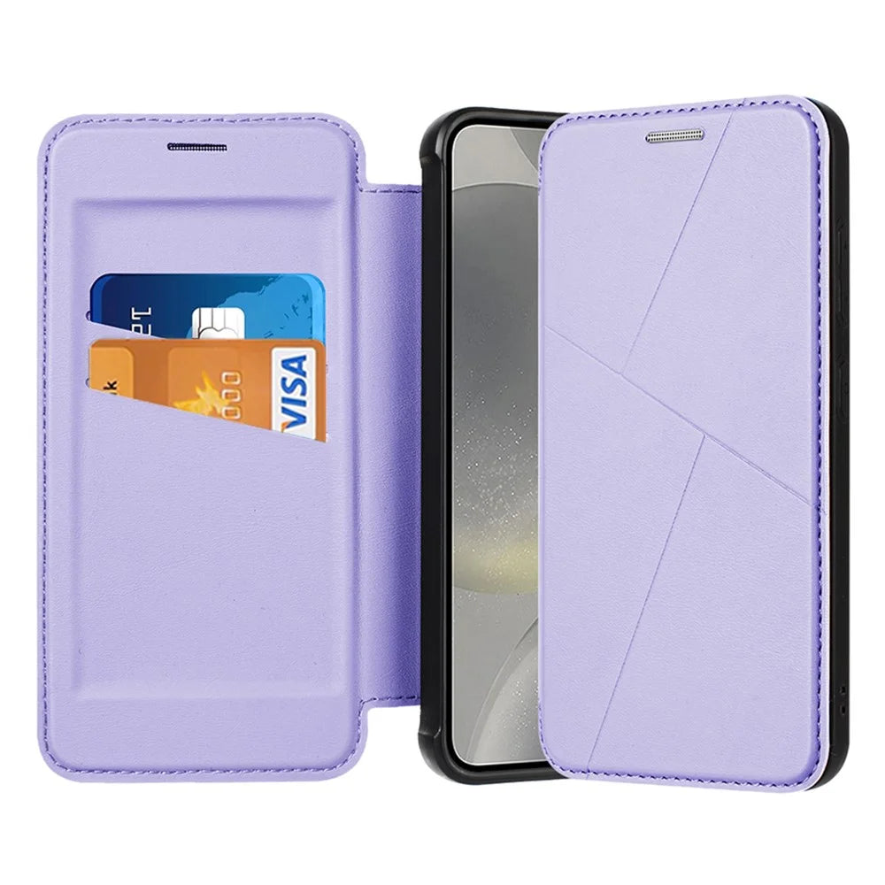 For Samsung Galaxy S25+ Case Magnetic Closure Card Slot Leather Flip Phone Cover - Purple - 2