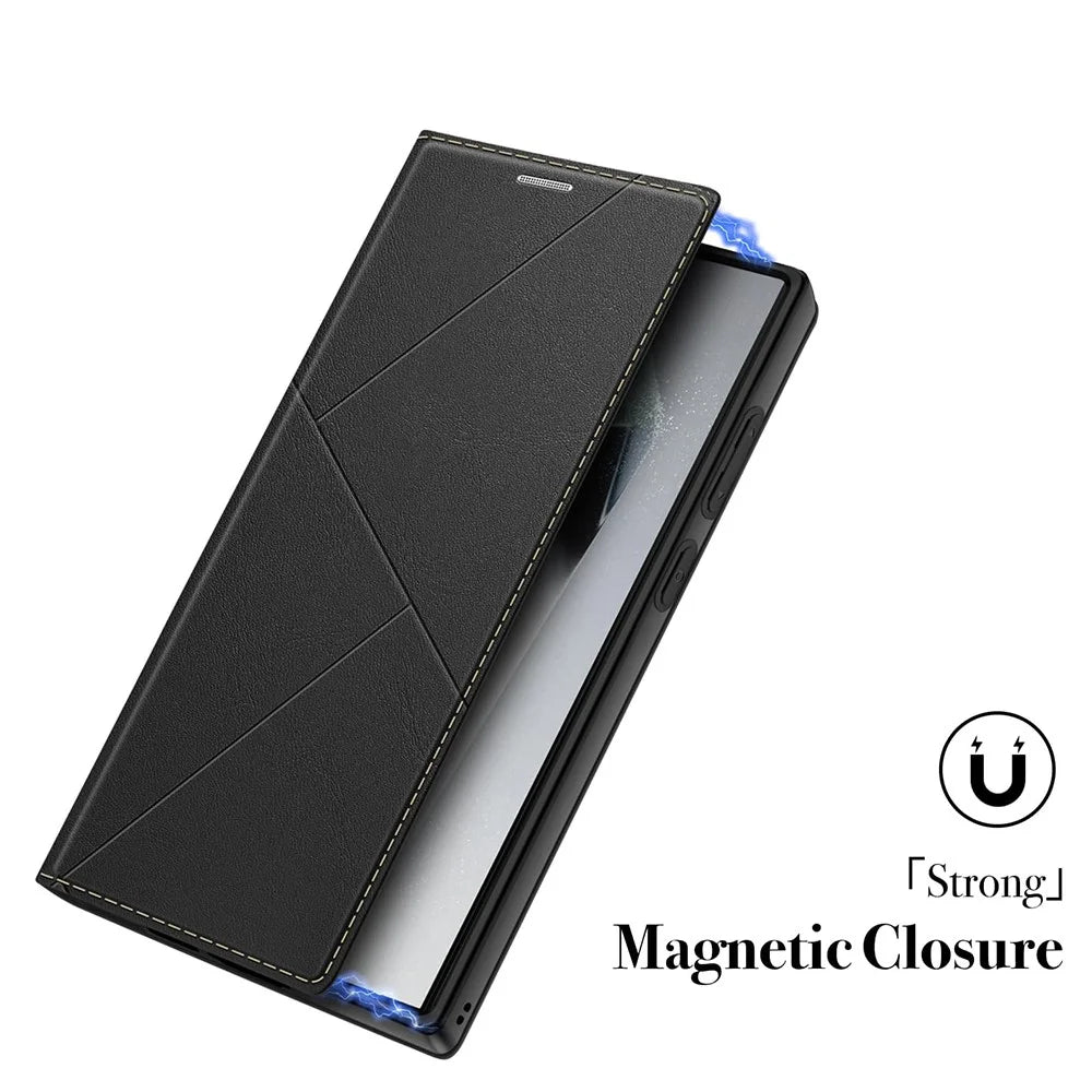 For Samsung Galaxy S25 Ultra Case Magnetic Closure Card Slot Leather Flip Phone Cover - Black - 4