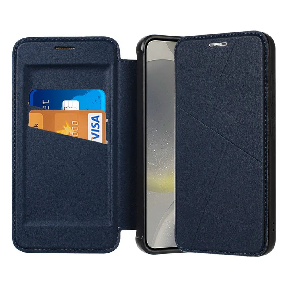 For Samsung Galaxy A35 5G Case Magnetic Closure Card Slot Leather Flip Phone Cover - Midnight Blue - 2