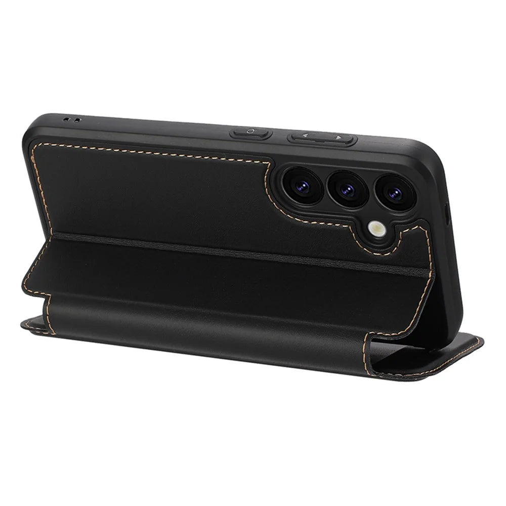 For Samsung Galaxy A54 5G Case Magnetic Closure Card Slot Leather Flip Phone Cover - Black - 3