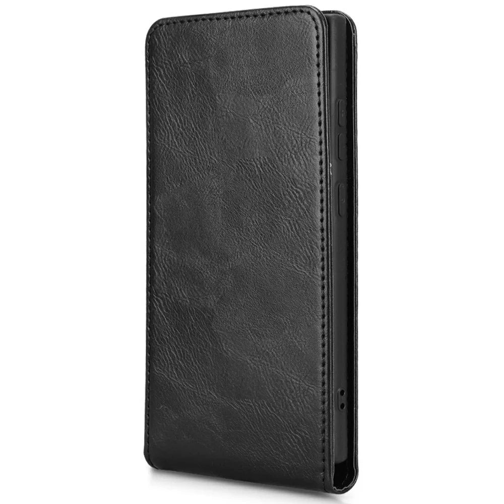 For Samsung Galaxy S24 Ultra Case with Card Slot Magnetic Vertical Flip Leather Phone Cover - Black - 3