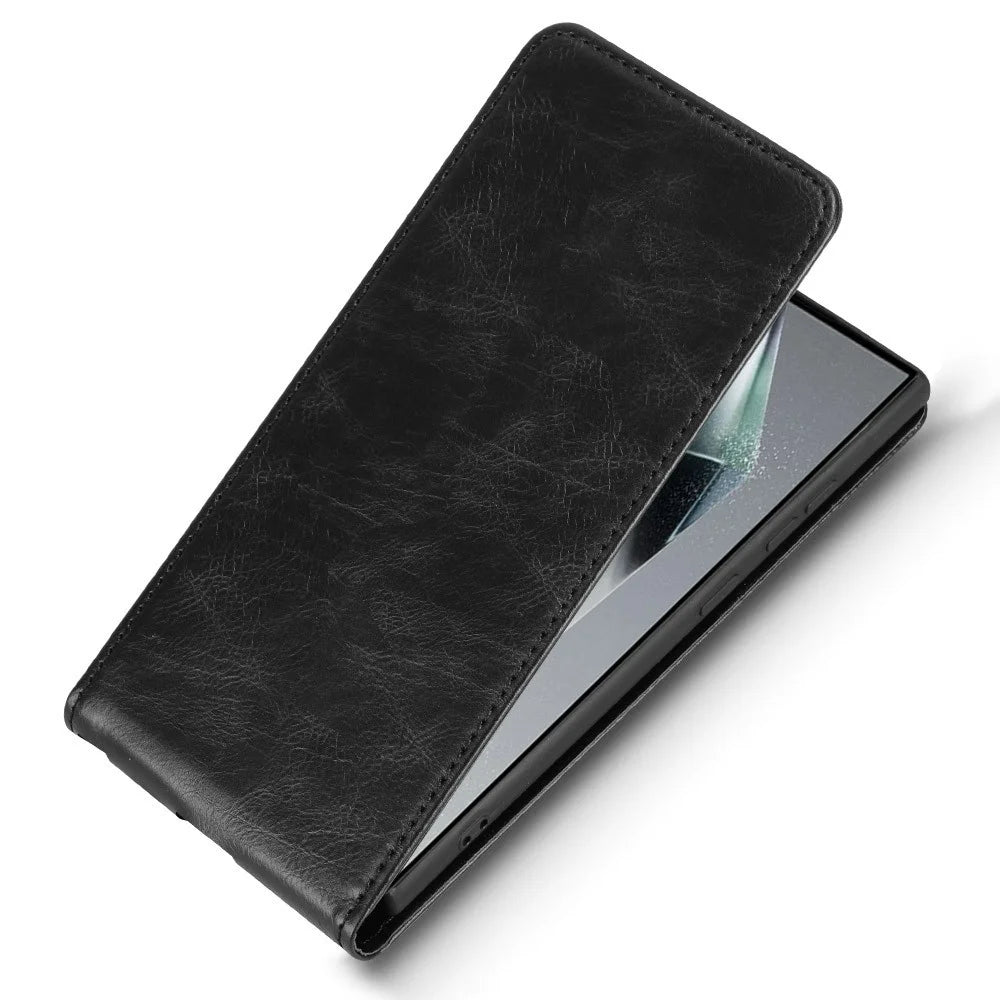 For Samsung Galaxy S24 Ultra Case with Card Slot Magnetic Vertical Flip Leather Phone Cover - Black - 5