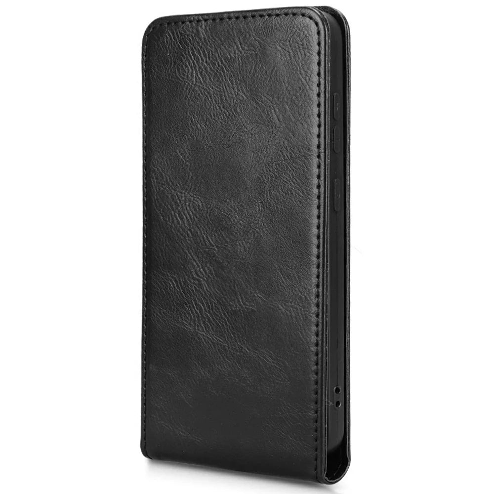 For Samsung Galaxy S24 Case with Card Slot Magnetic Vertical Flip Leather Phone Cover - Black - 3
