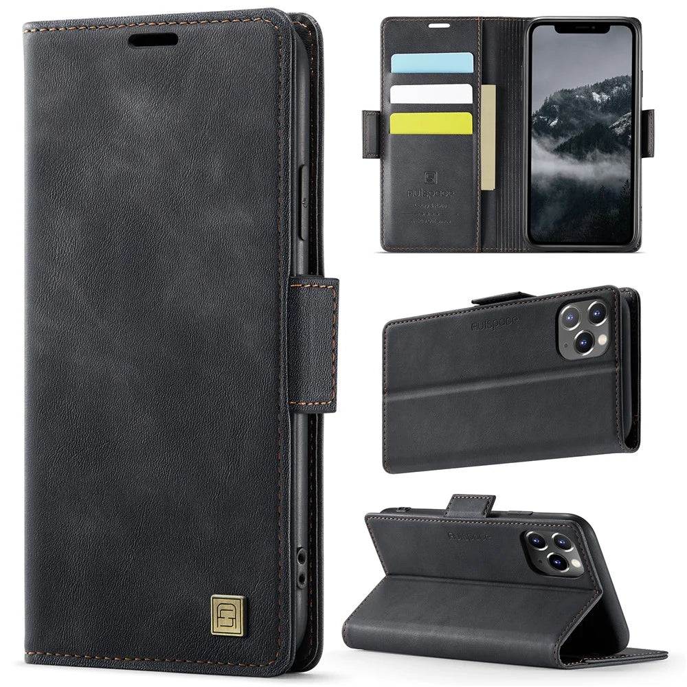 AUTSPACE For iPhone 11 Pro Case  A11 RFID Blocking Retro Leather Cell Phone Wallet Cover - Black - 2