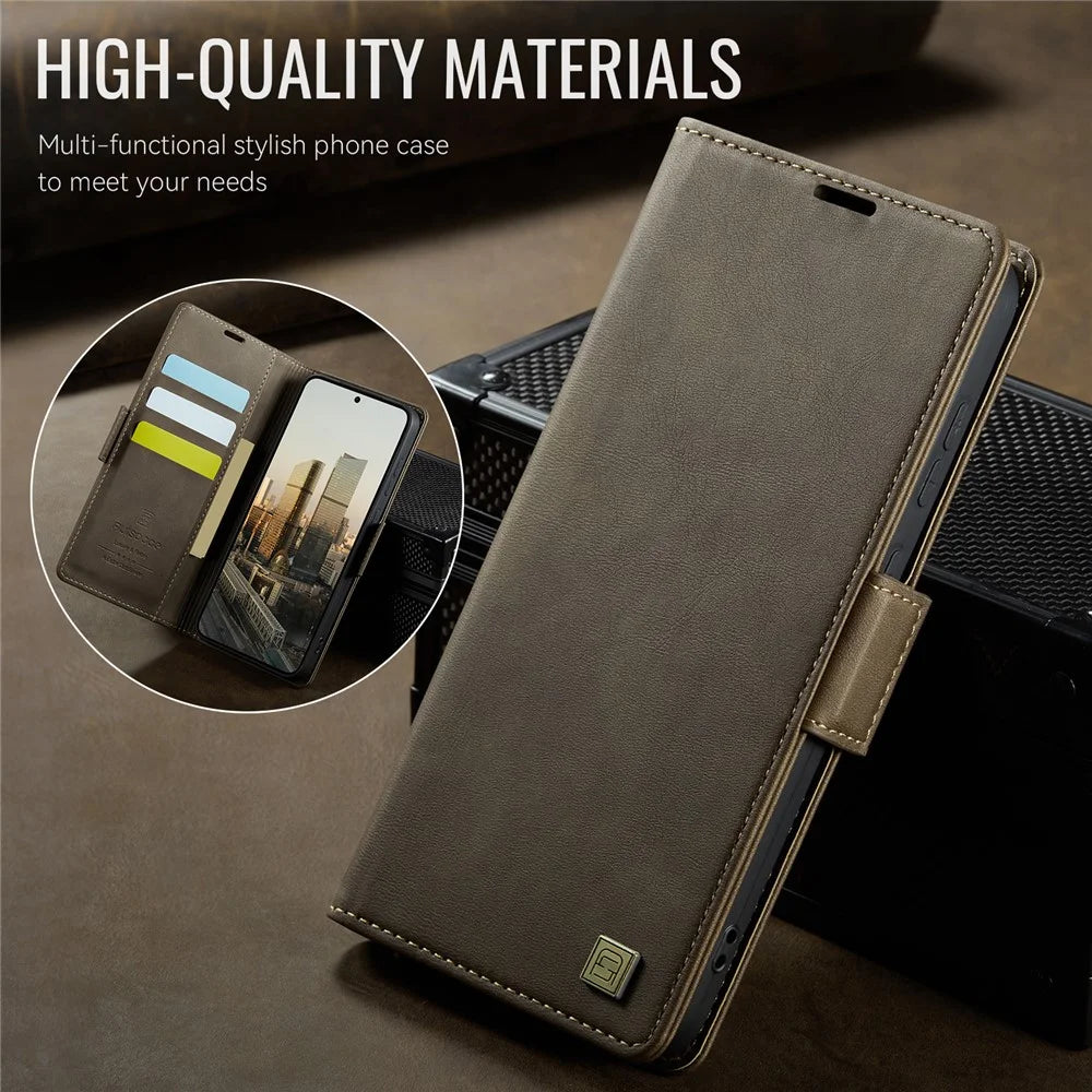 AUTSPACE For Samsung Galaxy S25 Ultra Case  A11 RFID Blocking Retro Leather Cell Phone Wallet Cover - Brown - 3