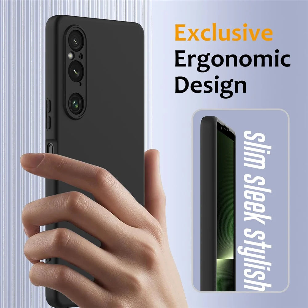 For Sony Xperia 1 V Magnetic Case Anti-Drop Liquid Silicone Phone Cover - Black - 4