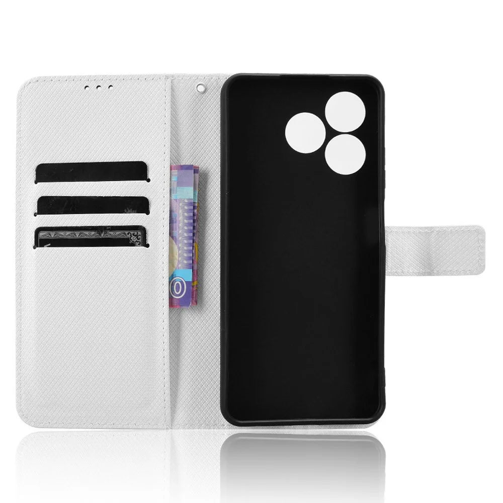 Phone Case For Blackview Wave 8 / Wave 8C / Oscal Flat 2 PU Leather Diamond Texture Wallet Cover - White - 4