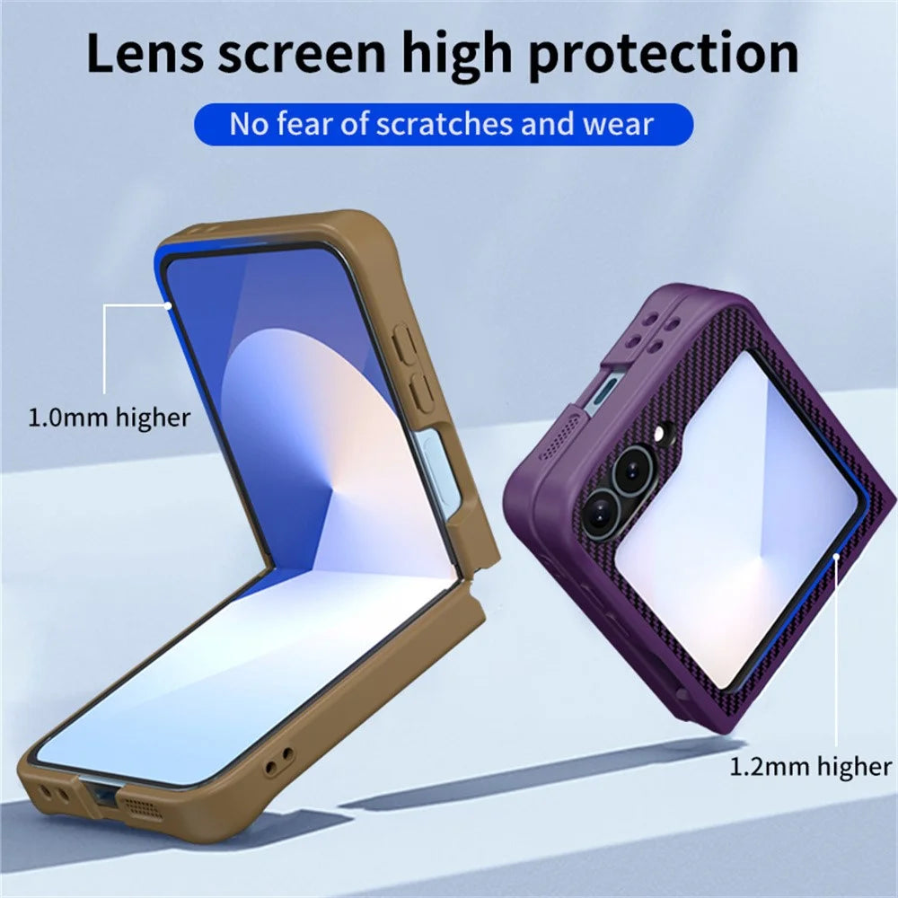 For Samsung Galaxy Z Flip7 FE 5G / Z Flip6 5G / Z Flip5 5G Phone Case with Magnetic Kickstand TPU + PC Carbon Fiber Back Cover - Black - 5