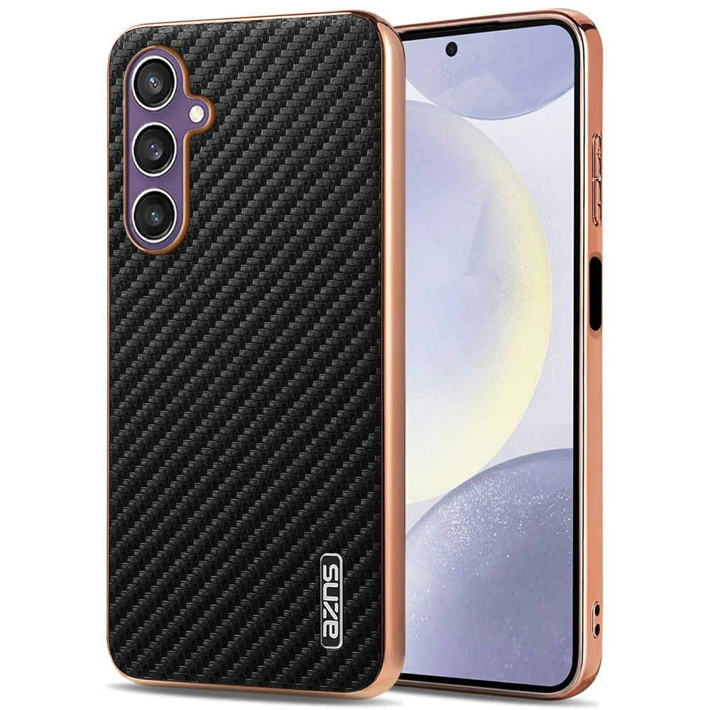 AZNS For Samsung Galaxy A16 5G  /  4G Case Electroplating Carbon Fiber Texture PU + TPU Phone Cover - Black - 1