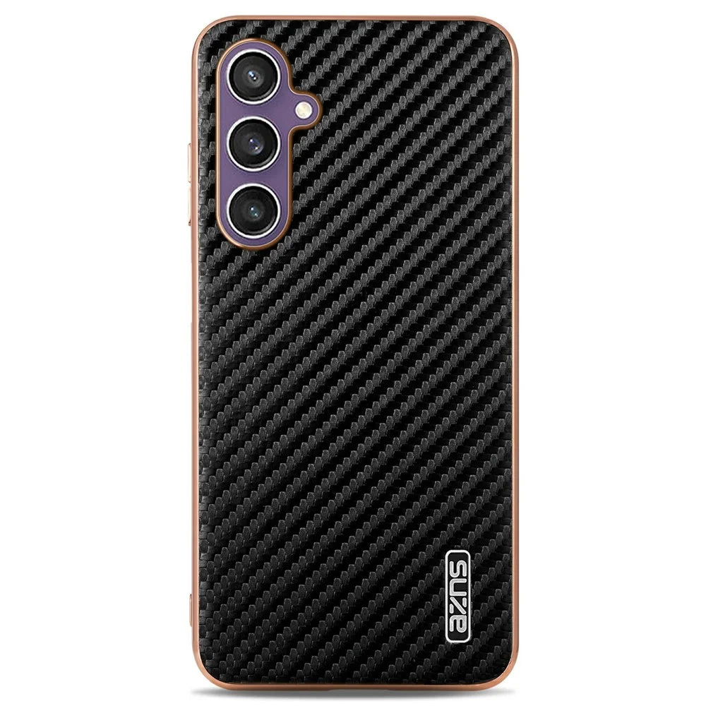 AZNS For Samsung Galaxy A16 5G  /  4G Case Electroplating Carbon Fiber Texture PU + TPU Phone Cover - Black - 2