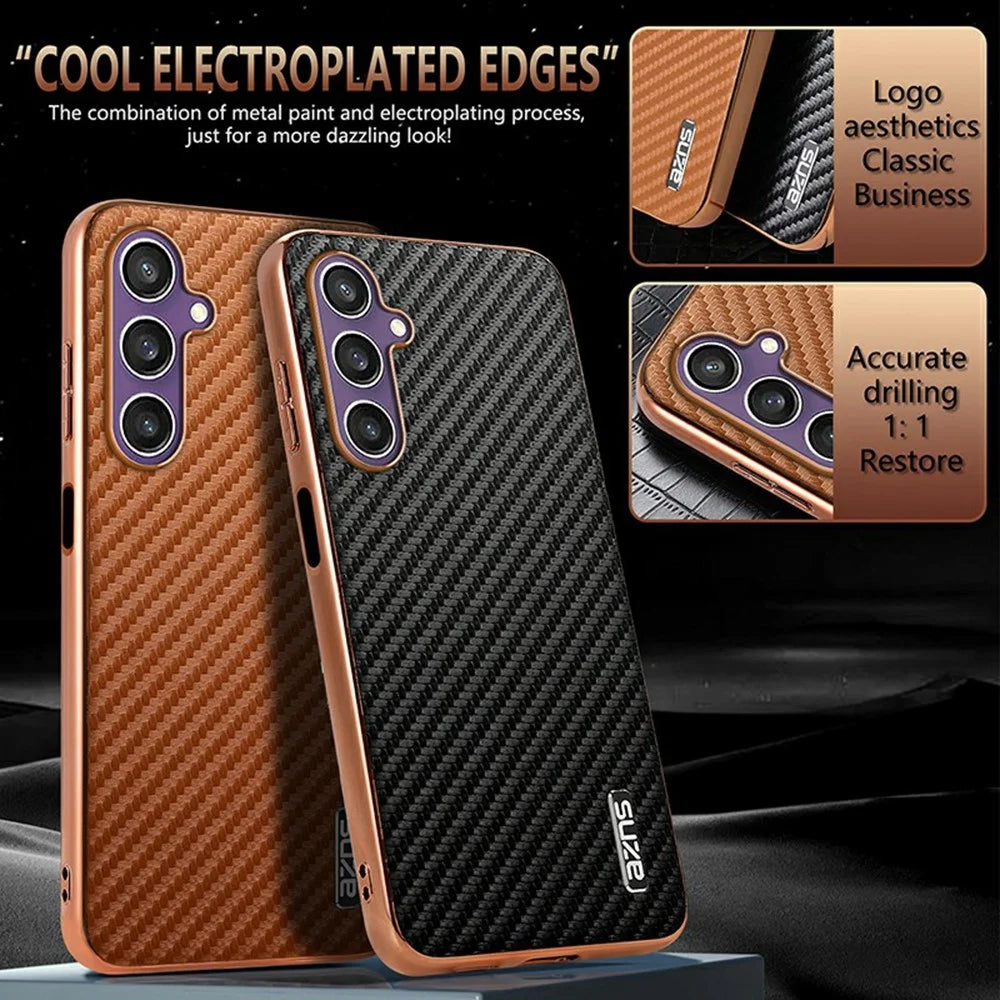 AZNS For Samsung Galaxy A16 5G  /  4G Case Electroplating Carbon Fiber Texture PU + TPU Phone Cover - Black - 4
