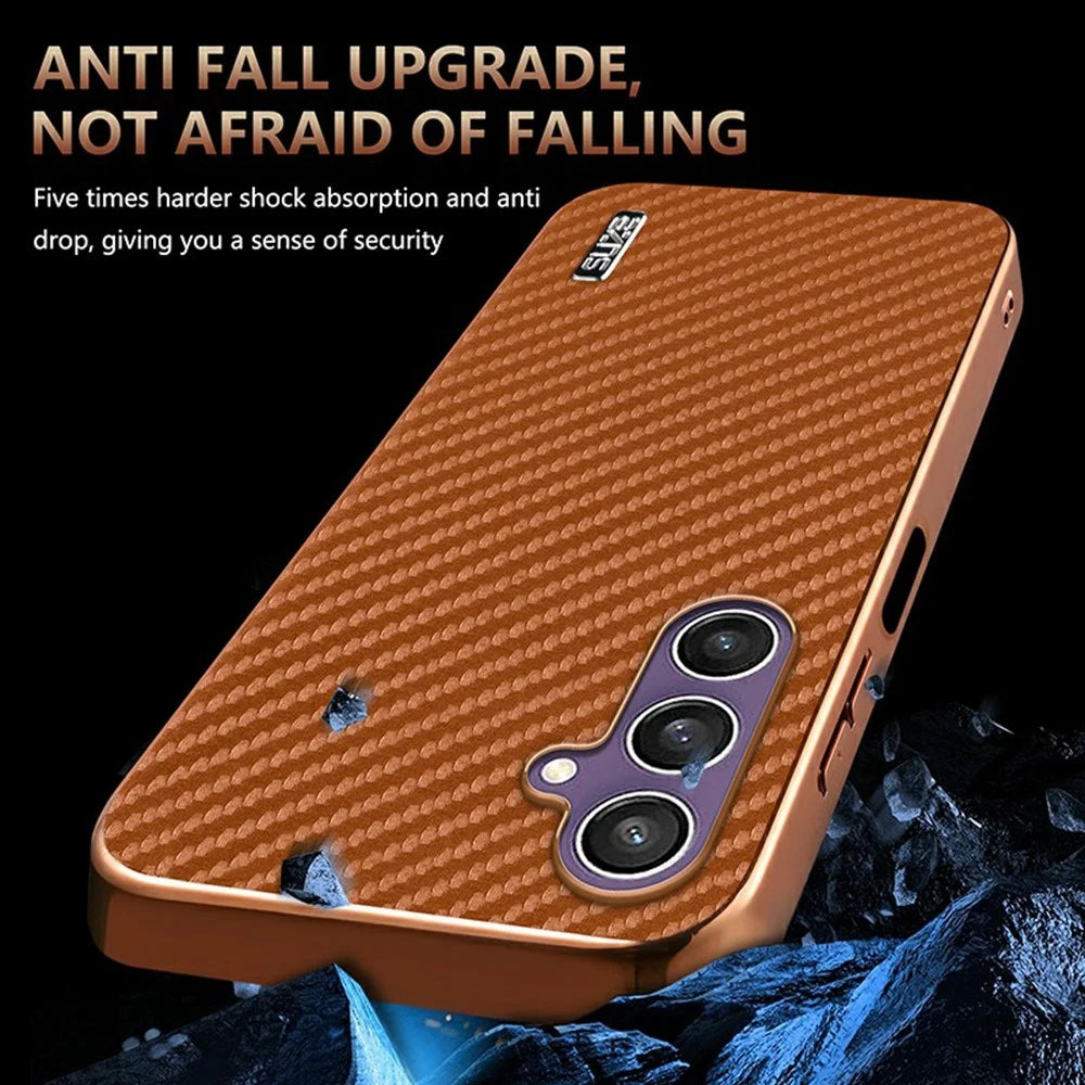AZNS For Samsung Galaxy A16 5G  /  4G Case Electroplating Carbon Fiber Texture PU + TPU Phone Cover - Black - 5