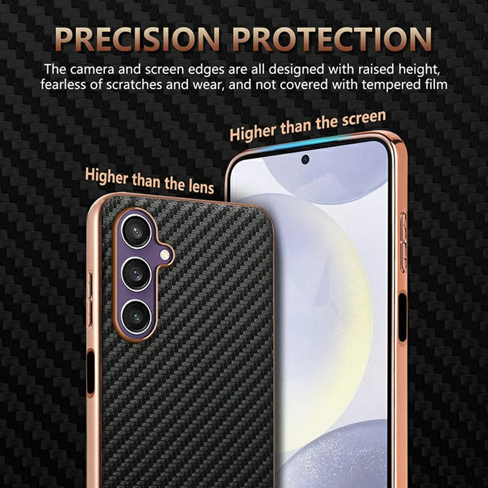 AZNS For Samsung Galaxy A16 5G  /  4G Case Electroplating Carbon Fiber Texture PU + TPU Phone Cover - Black - 6