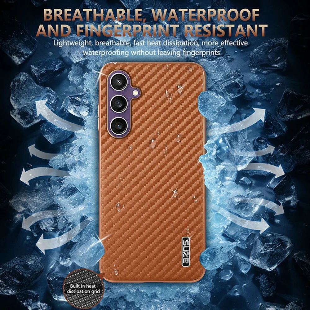 AZNS For Samsung Galaxy A16 5G  /  4G Case Electroplating Carbon Fiber Texture PU + TPU Phone Cover - Black - 7