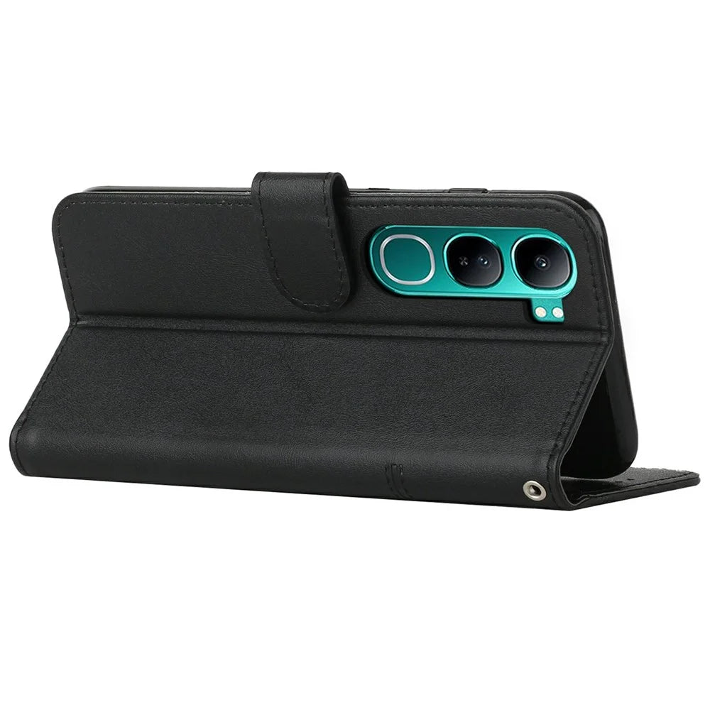 Phone Case for vivo Y300 5G / V40 Lite (Indonesia) 5G / V40 Lite (Indonesia) 4G / Y200 5G Flip Protective Leather Stand Cover - Black - 3