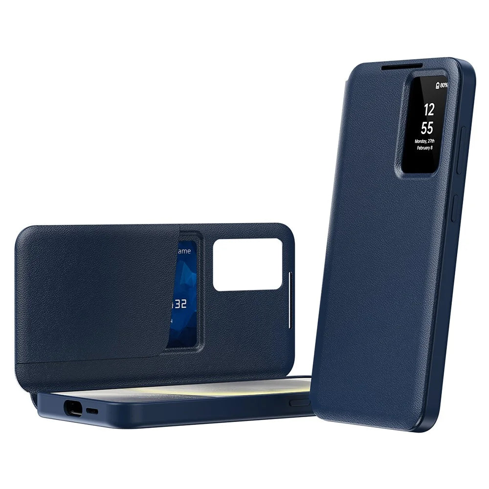 For Samsung Galaxy S23 Ultra Case with Card Holder Smart View Window PU Leather+PC+TPU Phone Cover - Sapphire - 2