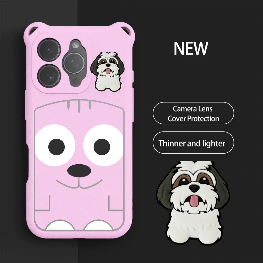 For iPhone 16 Pro Case Cartoon Dog EVA Anti Drop Phone Cover with Camera Lens Cover - Pink - 3