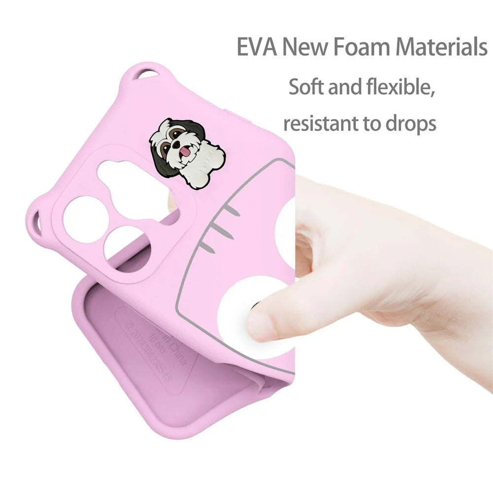 For iPhone 16 Pro Case Cartoon Dog EVA Anti Drop Phone Cover with Camera Lens Cover - Pink - 4