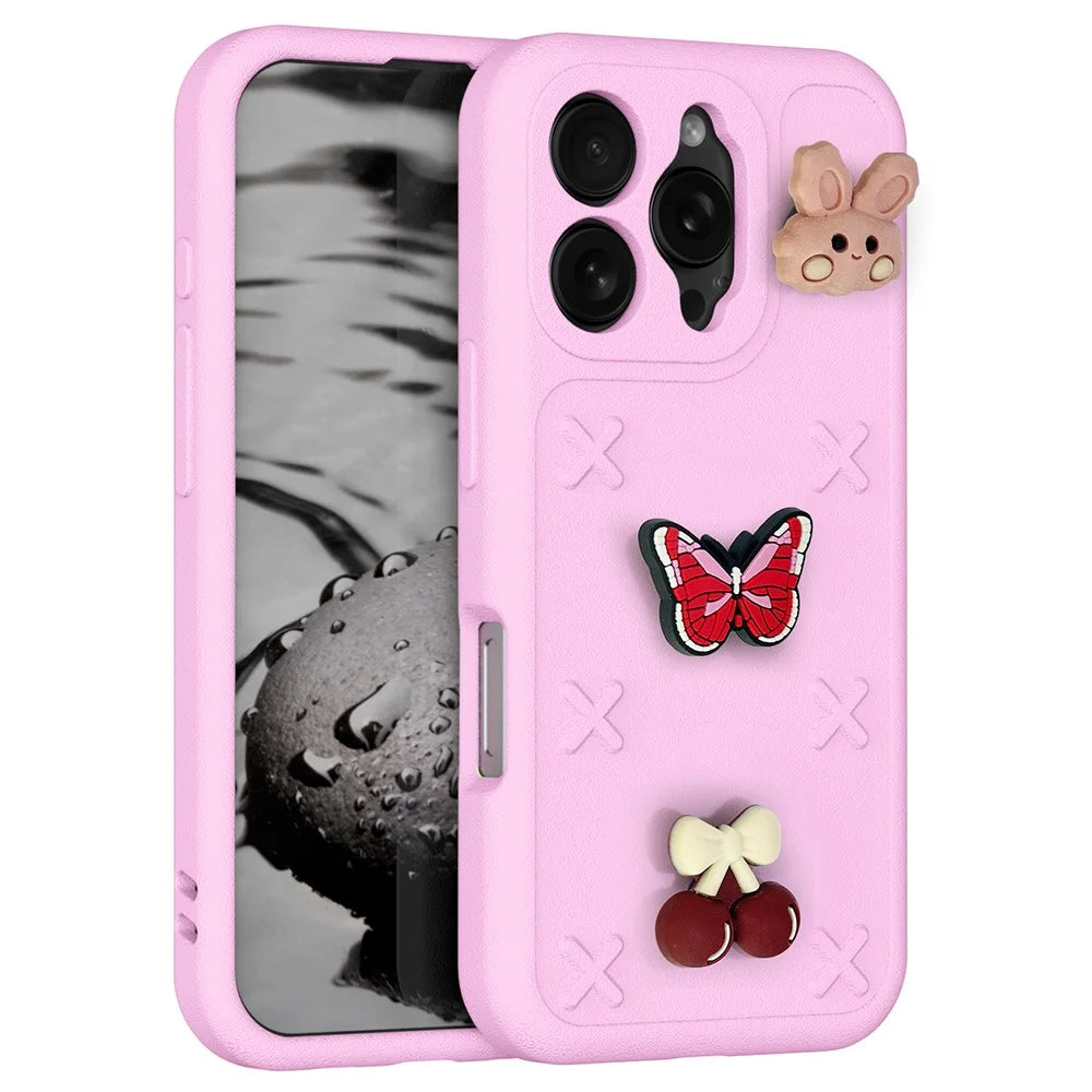 For iPhone 16 Pro Case Butterfly Floral Series 3D Pattern EVA Anti Drop Phone Cover - Pink - 1